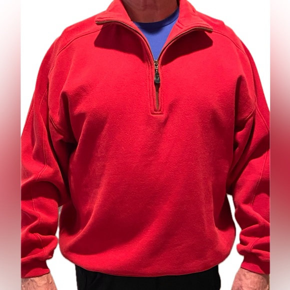 BACK PORCH Red Cotton Sweatshirt Classy 1/4 Zip Sporty Sugg Size L Great Cond - Picture 2 of 10